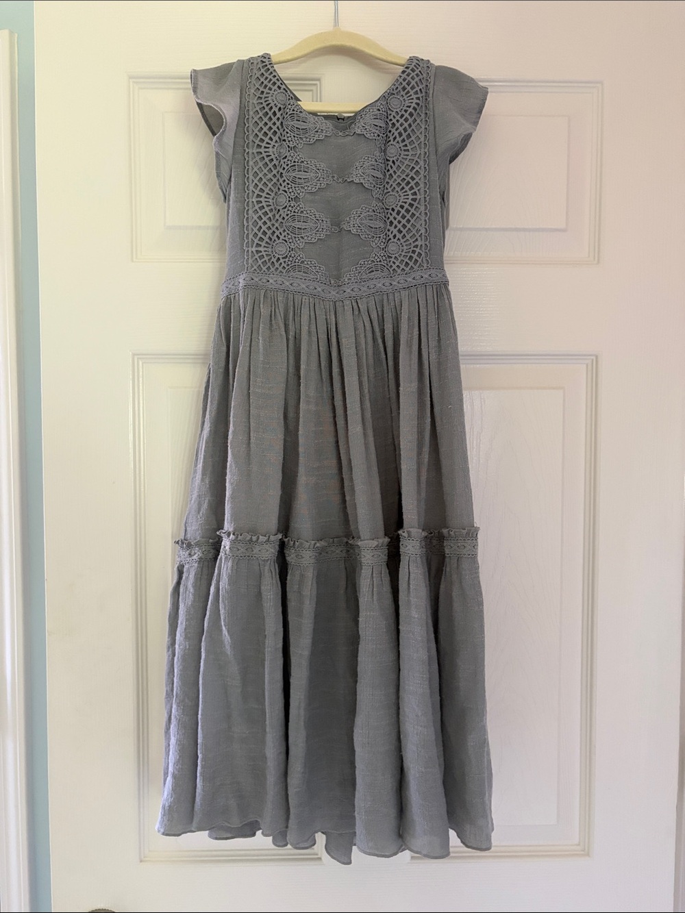 Girls' Gray/Green Lace-Trim Maxi Dress